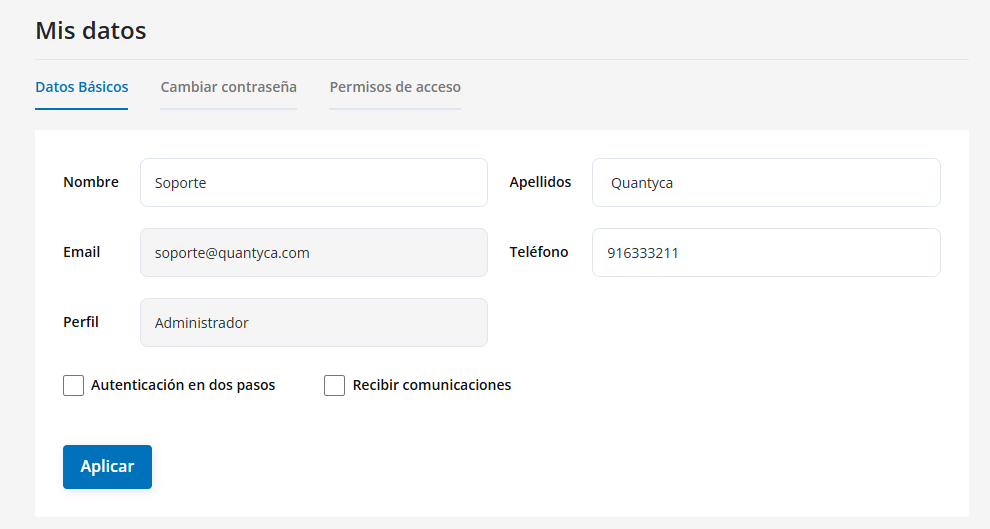 Administración de la cuenta en Ubyquo
