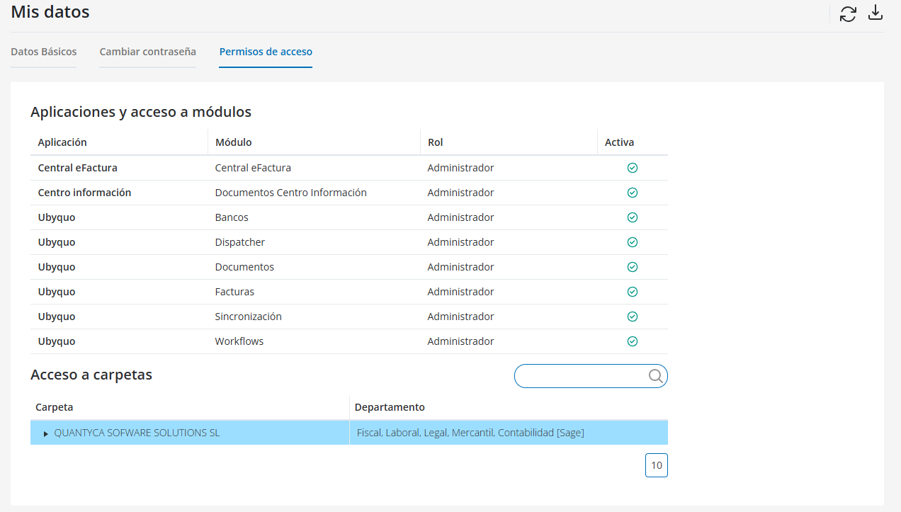 Administración de la cuenta en Ubyquo