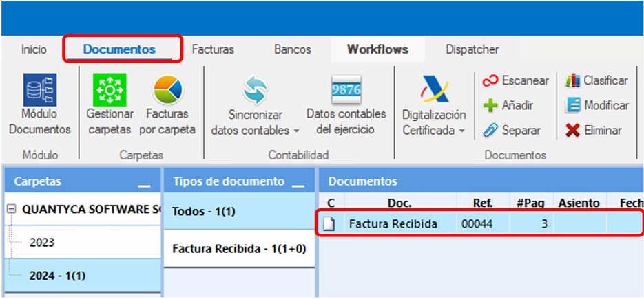Módulo Documentos - Cambiar documentos de empresa o ejercicio en Ubyquo