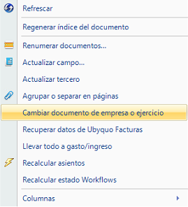 Módulo Facturas - Cambiar facturas de empresa o ejercicio en Ubyquo