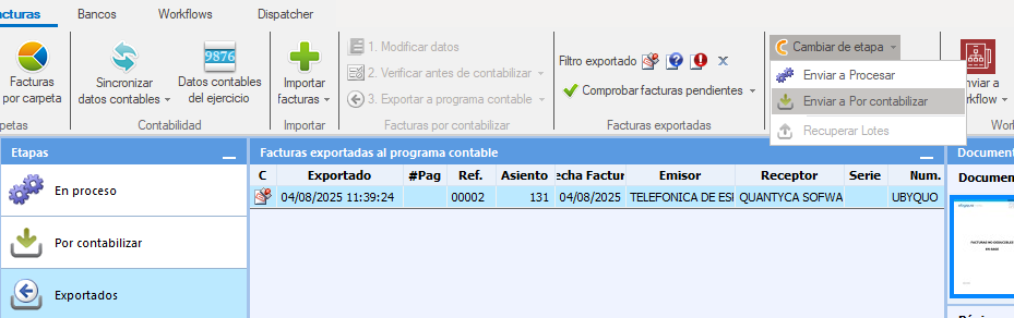 Módulo Facturas - Volver a contabilizar una factura ya exportada al ERP (Programa contable)