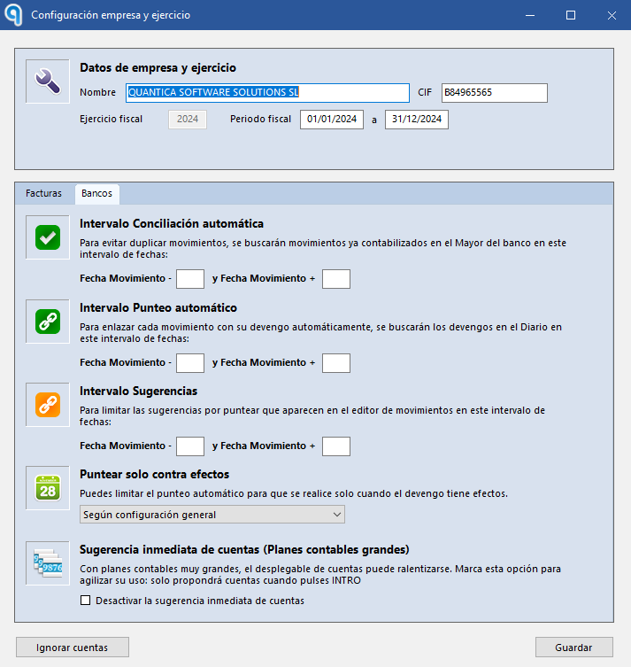 Intervalos de punteo automático en la configuración de la empresa y el ejercicio