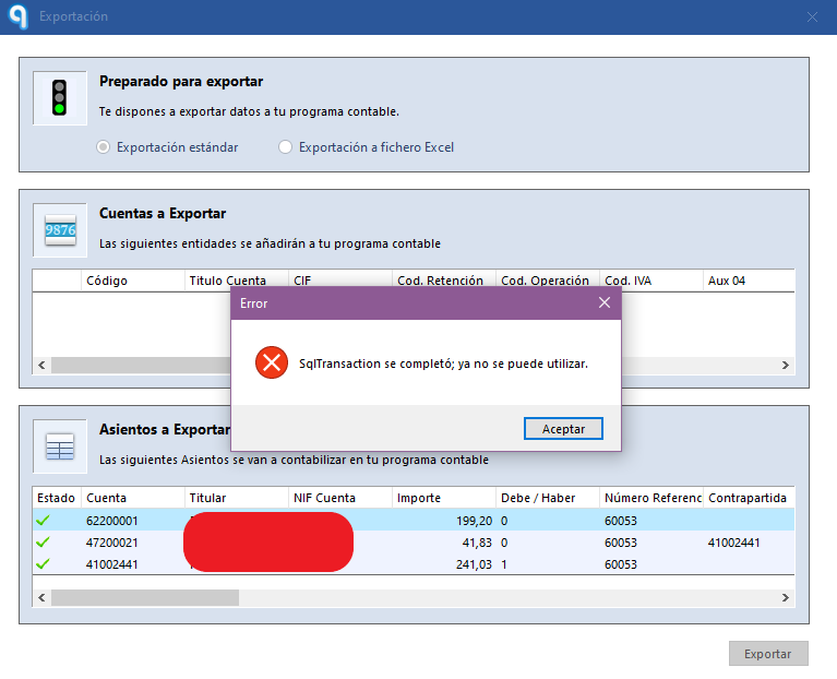 SAGE - Ubyquo no exporta los asientos a Sage