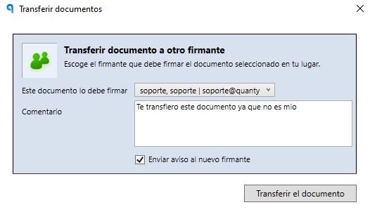 Módulo Workflow - Transferir un documento a otro firmante en Ubyquo